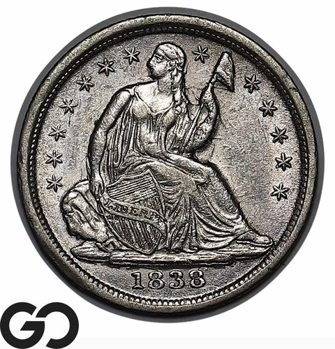 1838 Seated Liberty Half Dime, Lustrous Choice AU++/Unc