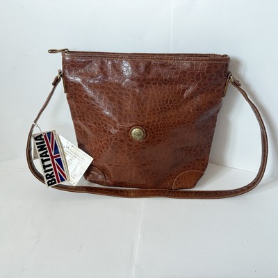 Brittania Leather Like Vinyl Handbag, Brown, Some Paint Defects, See Pictures
