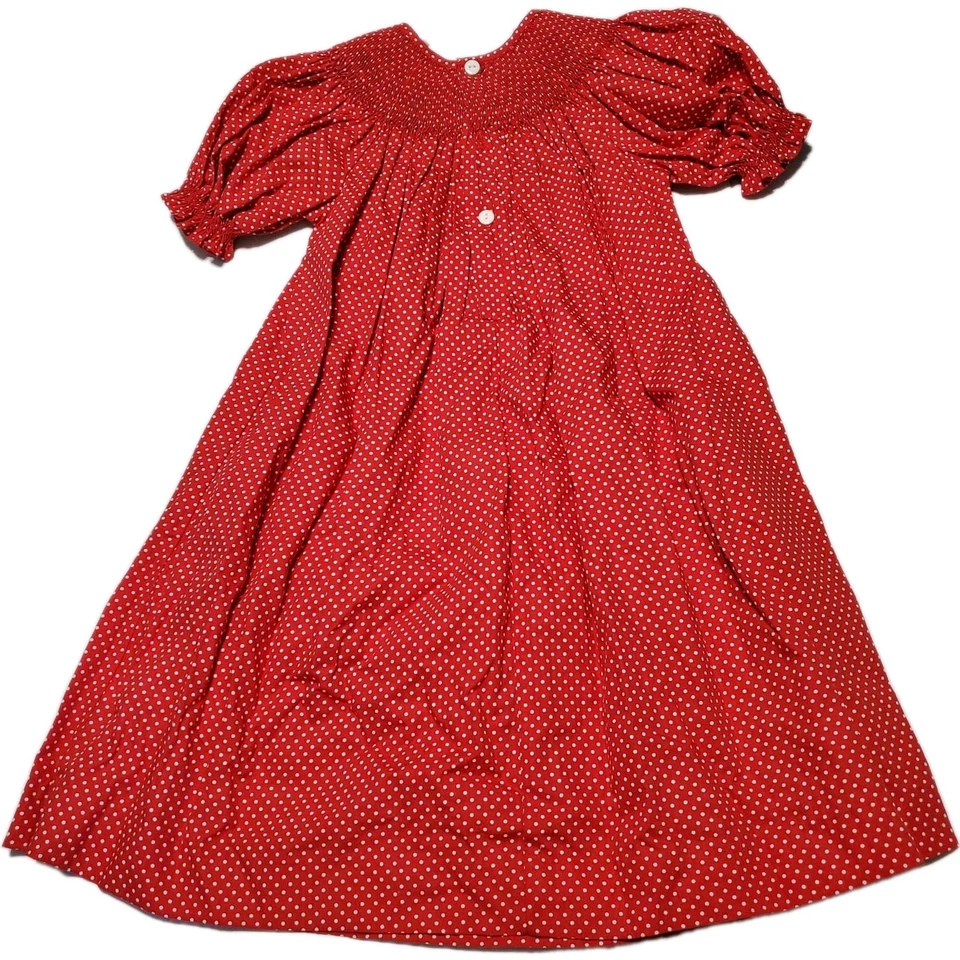 Vestido Rojo Blanco Lunares Calado Bishop Niñas Navidad Elfo Bordado 2T Foto 2 de 4