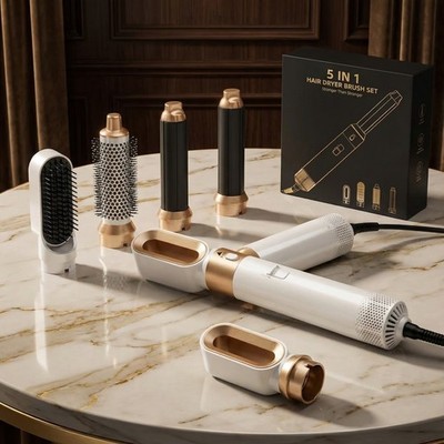 Profi 5 in 1 Heißluft Haarstyler Lockenbürste Trockner Glätten & Volumen