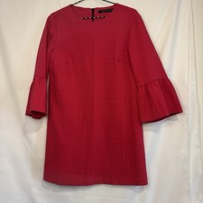 Zara Womens Med Dress Pink Woven Lined 3/4 Bell Sleeve Lined Zipper Back 13535