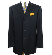 Pal Zileri Italian Sport Coat Mens Wool Dark Blue Striped Blazer Jacket 44 L EUC