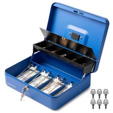 Large Cash Box with Key Lock, Metal Money Box for Cash, Portable Locking Safe...