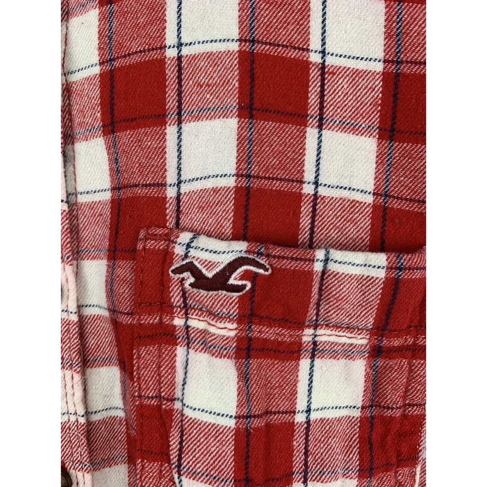 Camisa Hollister Mujer Pequeña Roja a Cuadros Botón Frontal Franela Campus Adolescente  Foto 4 de 4