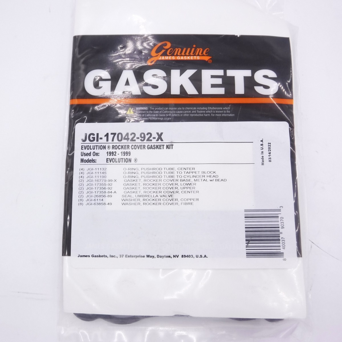 画像 James Gasket - 17042-92-X - Rocker Box Gasket Kit, Metal