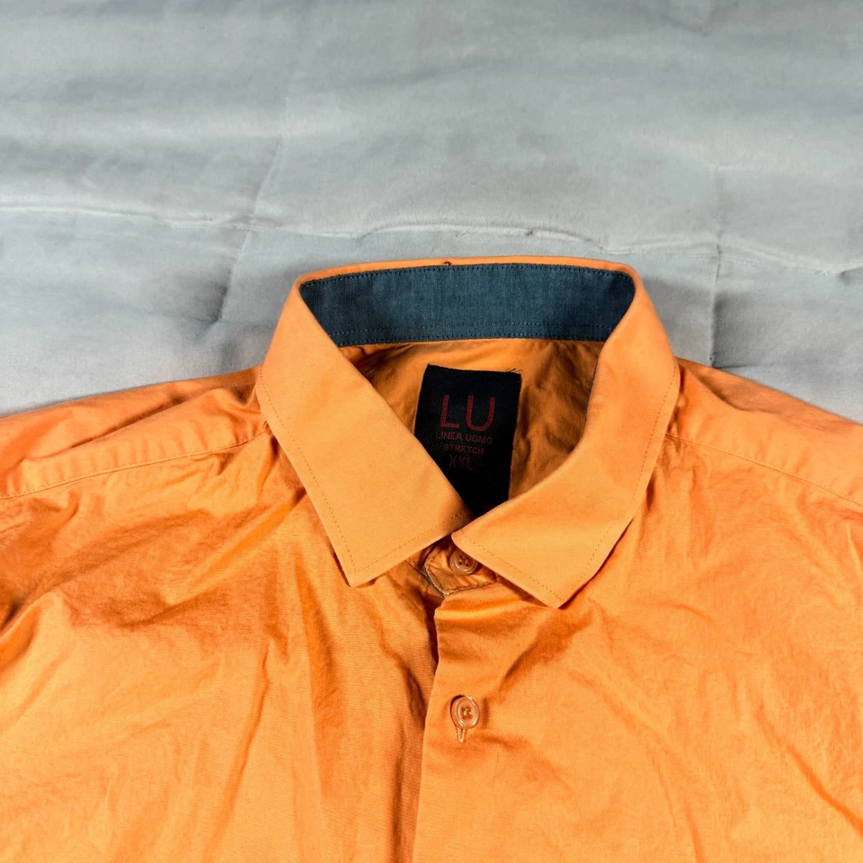 Linea Uomo Stretch Mens Short Sleeve Button Up Shirt Orange Size XXL - Image 3 of 4