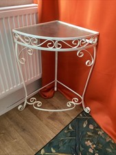 Vintage Wrought Iron Corner Console Table with Glass Top 40 X40 X 70 Cm