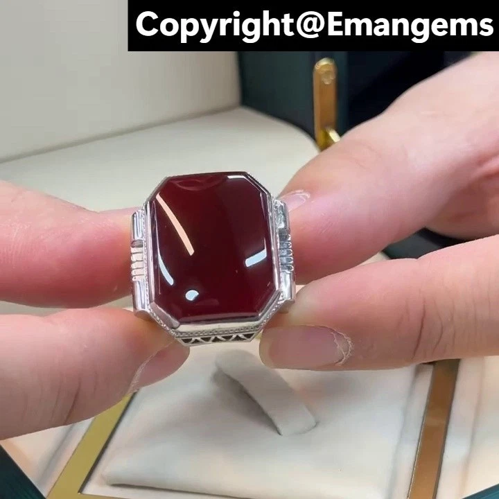 Original Yemeni Red Agate Ring 925 Silver Handmade Xmas Aqeeq Gift Ring for Him - Image 3 of 4