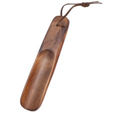 Wood Shoehorn, 6" Short Handle Shoe Horn with Leather Lanyard Non Slip Shoe Lift