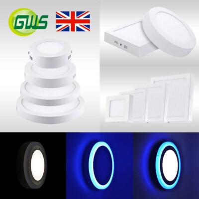 LED Aufbauleuchte Panel Deckenleuchte 3CCT blau rund eckig flach