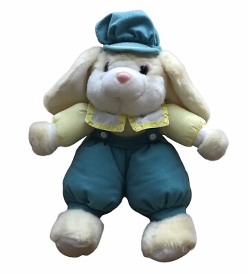 Vintage KMart Clover Hill Rabbit Plush Bunny Blue Overalls Cap