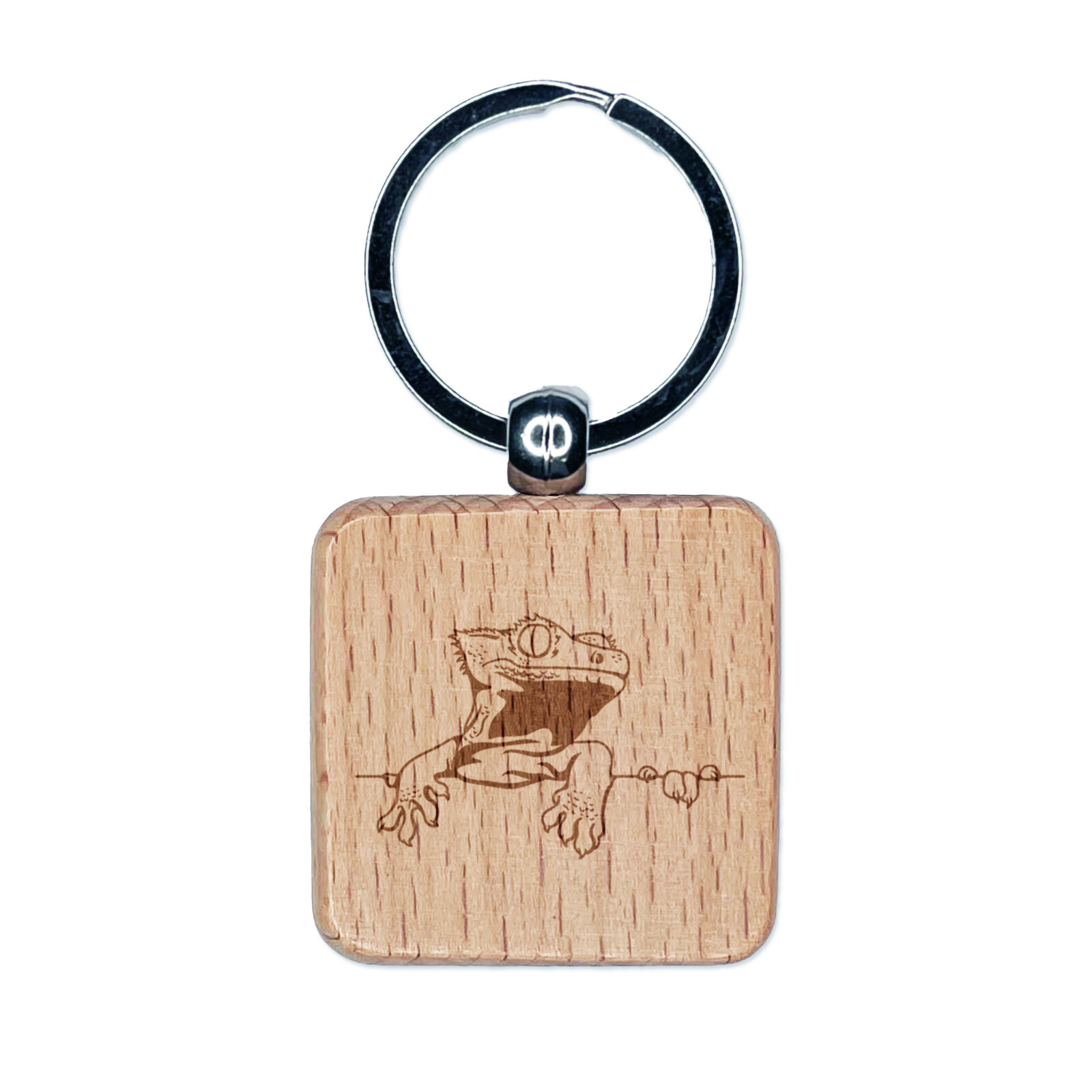 Crested Gecko on Ledge Lizard Engraved Wood Square Keychain Tag Charm