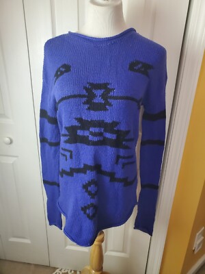 Towsen Women's Sweater Size M Western Geometric Blue Black