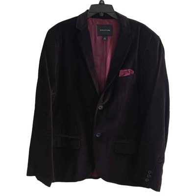 Large Structure Mens Sports Coat & Pocket Square Blazer Cotton Classic Velour