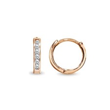 Rose Gold Flash 925 Silver Small 13mm Channel-set CZ Round Huggie Hoop Earrings