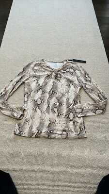 Elie Tahari womens Top Small Beige Python Snakeskin Long Sleeve Knit Blouse $110