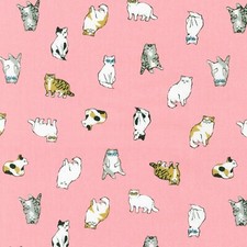 Feline Drive Fabric Whiskers Tails Scattered Cats Pink Fat Quarter 18x22" FQ
