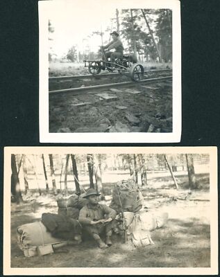 c1910 Lumberjack Occupational Photo Camp Lot Railroad Pump Car Rifle Packs Woods