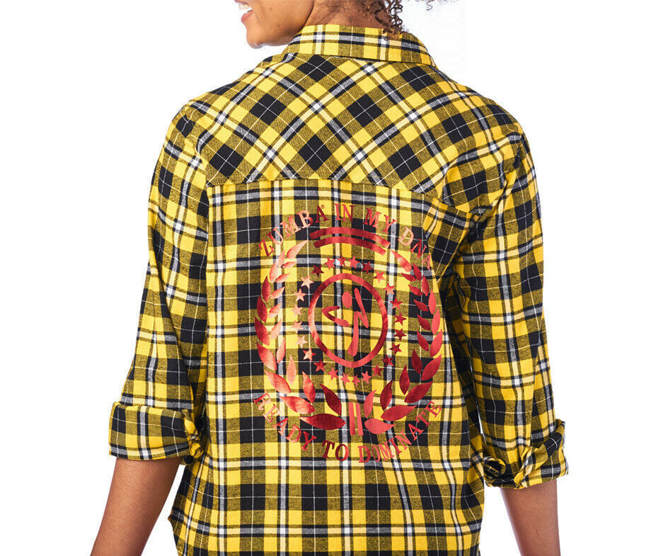 Zumba Crazy Happy Dominate Flannel Button Down Shirt RARE EliteZW Unisex M L XL image 7