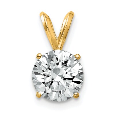 14k Gelbgold 2ct. 8,0 mm Runde D E F Reines Licht Moissanit Solitär Anhänger