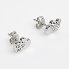 Michael Kors MKJ7979040 Heart MK Logo Silver Tone Stud Earrings