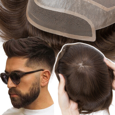 Men's Human Hair Piece Toupee Fine Mono/Durable Lace/Thin Skin PU Hairpieces Wig
