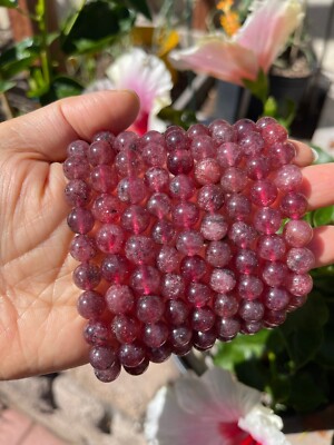 Natural Strawberry Quartz Bracelet 2 pieces Set Beaded Stretchy Bracelet 9mm