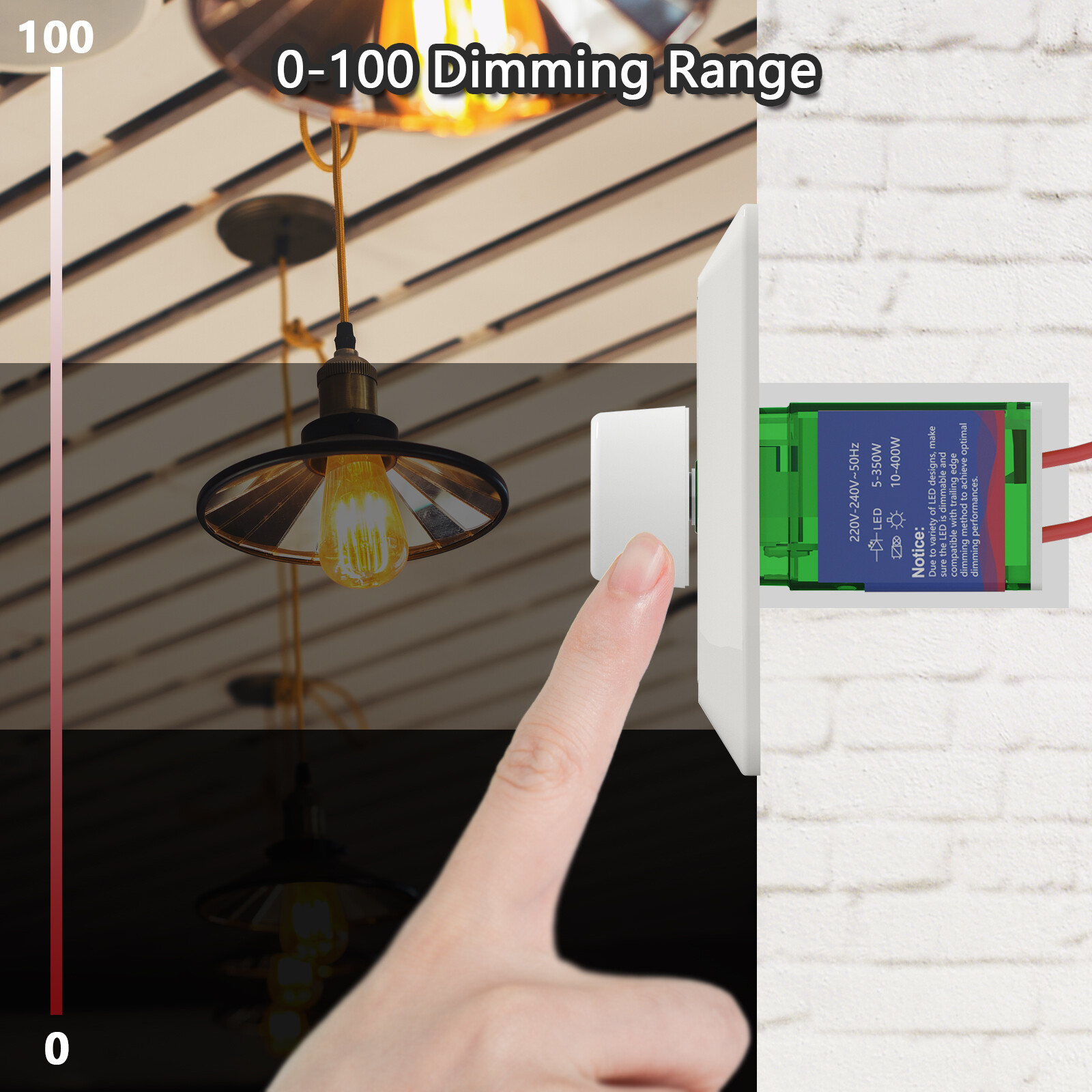 iolloi LED Dimmer Switch 350W Push ON/OFF Rotary Control 1gang 2way