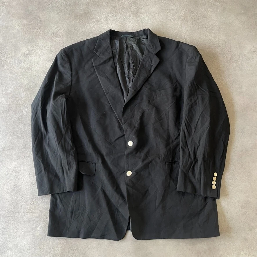 Burberrys Blazer Uomo 52" Designer Lana Monopetto Cappotto Vintage Nero