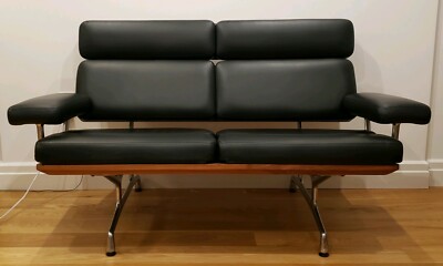 Eames Two Seat Black Leather Walnut Sofa - Ray & Charles Eames - Herman Miller