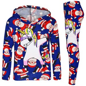 Babbo Natale Blu.Bambine Babbo Natale Blu Unicorn Dab Maglia Con Cappuccio Legging Set Tuta 7 13 Ebay