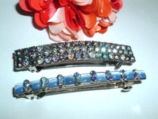 PAIR FRENCH ART DECO BLUE MOONSTONE AND A.B. RHINESTONE HAIR BARRETTES
