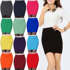 Womens High Waist Pleated Skirt Bodycon Mini Skirt Short Office Pencil Skirts US