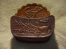 6 Hand Tooled Leather Coasters in Holder Set Peru Scalloped Edges Unused