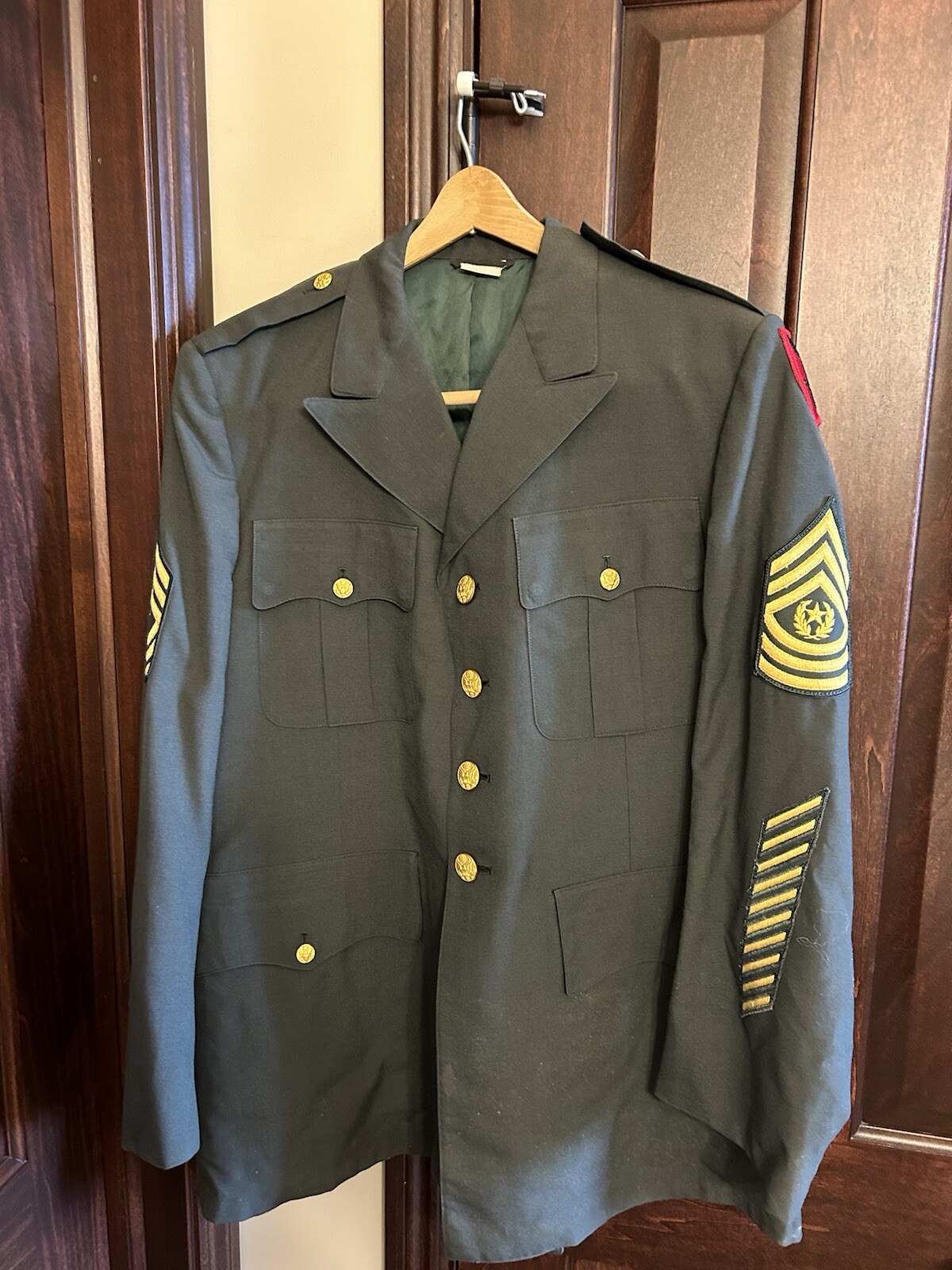Vintage US Army Dress Green Uniform Blazer Coat with Patches Size 42R