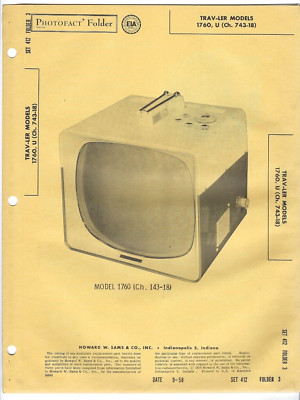 1958 TRAV-LER 1760 1760U Tv TELEVISION SERVICE MANUAL Photofact 721-K-630 MT-620