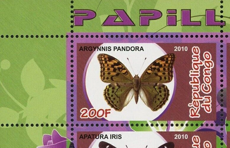 Congo Butterfly Insect Pandora Nature Souvenir Sheet of 4 Stamps Mint NH - Image 2 of 4