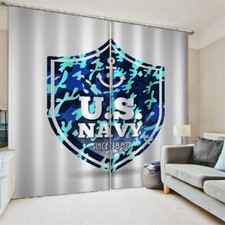 Blue Clear Shield Star Letter Printing 3D Blockout Curtains Fabric Window