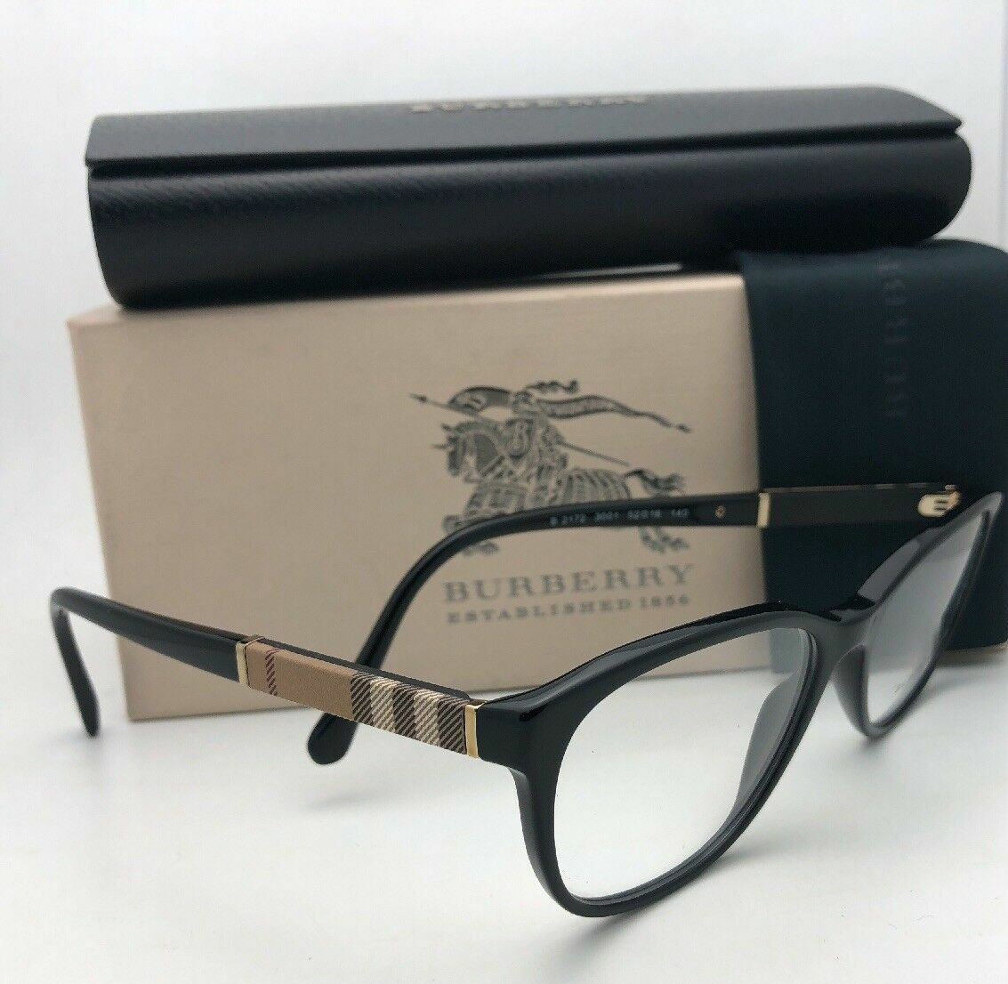 New BURBERRY Eyeglasses B 2172 3001 52-16 140 Black & Gold Frames
