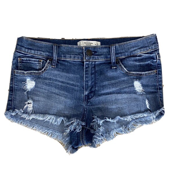Abercrombie & Fitch Harper Low-Rise Distressed Blue Denim Shorts Size 27/4