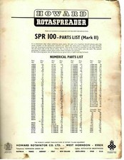Howard Rotaspreader SPR 100 Mark II  Parts List 1967 9243E