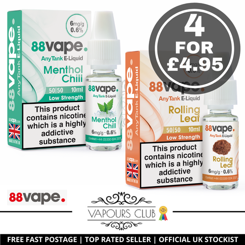 88 Vape ELiquid Menthol Chill Rolling Tobacco 6mg 4 For £4.95 Value Vapes eBay