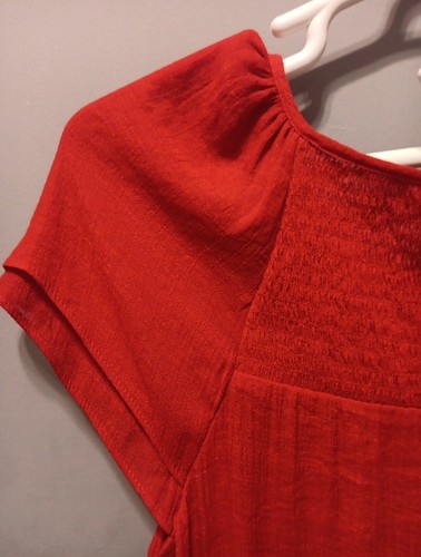 Top donna Westbound XL rosso cappuccio manica cravatta davanti camicia plissettato stravagante - Foto 4 di 9