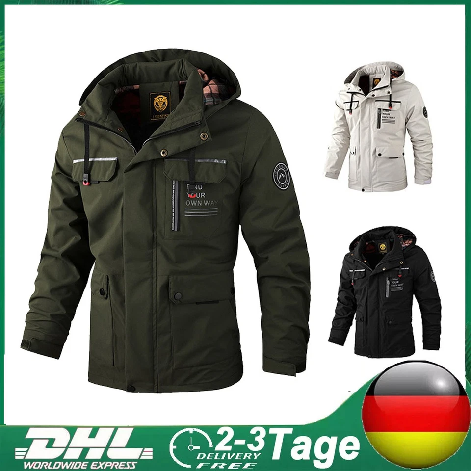 Herren leichter Windbreaker Regenjacke Softshell Jacke mit Abnehmbarer Kapuze - Bild 2 von 4