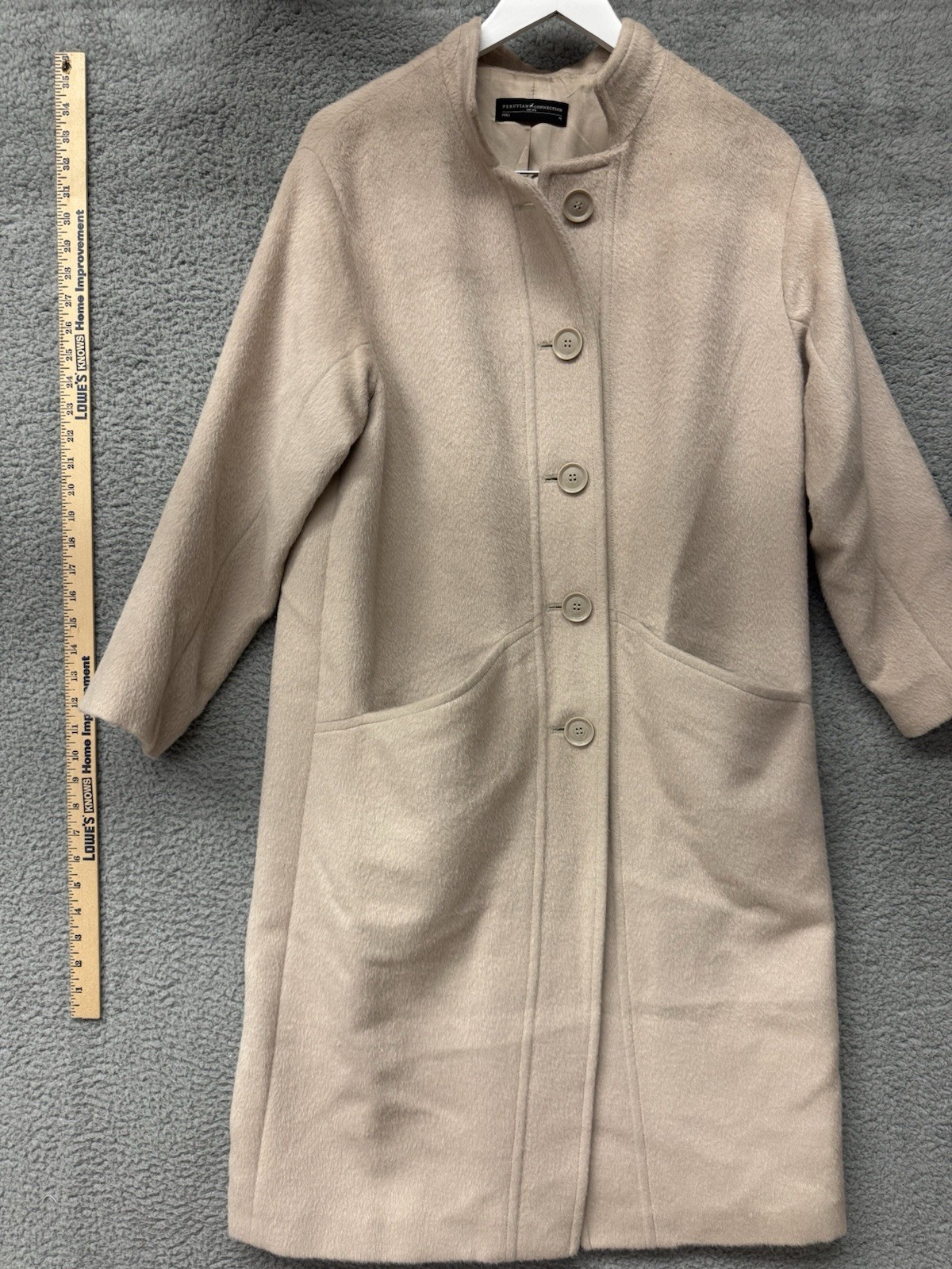 Peruvian Connection Tan Button Up Trench Coat Women's Size M POE