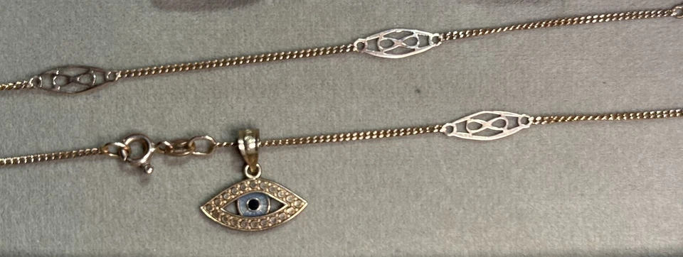 Conjunto de collar de cadena estación de eslabones de barra infinita de oro amarillo de 10k 2,60 G Foto 3 de 4