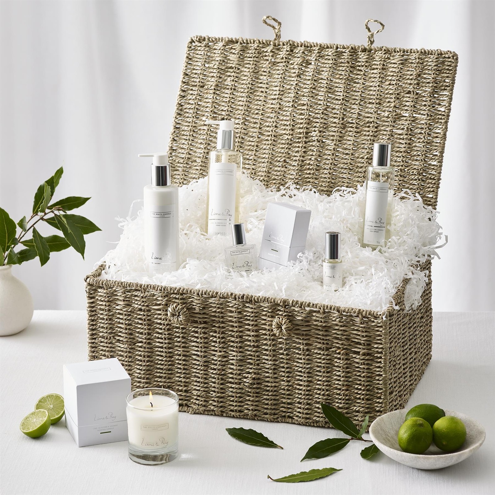 The White Company Lime & Bay Hamper Basket Scented Candle Hand Wash Home Spray
