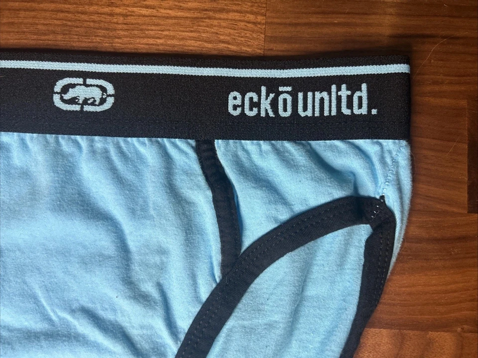 Vintage Ecko Unltd Ringer Brief For Men Teal Blue Black Size Med Soft - Image 3 of 4