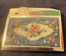 Vintage Elgin American Pocket lighter gold tone,Floral mosaic Made in the USA