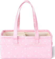 Baby Diaper, Caddy Organizer, Portable, Nursery Storage Bin, Pink Star, Pattern